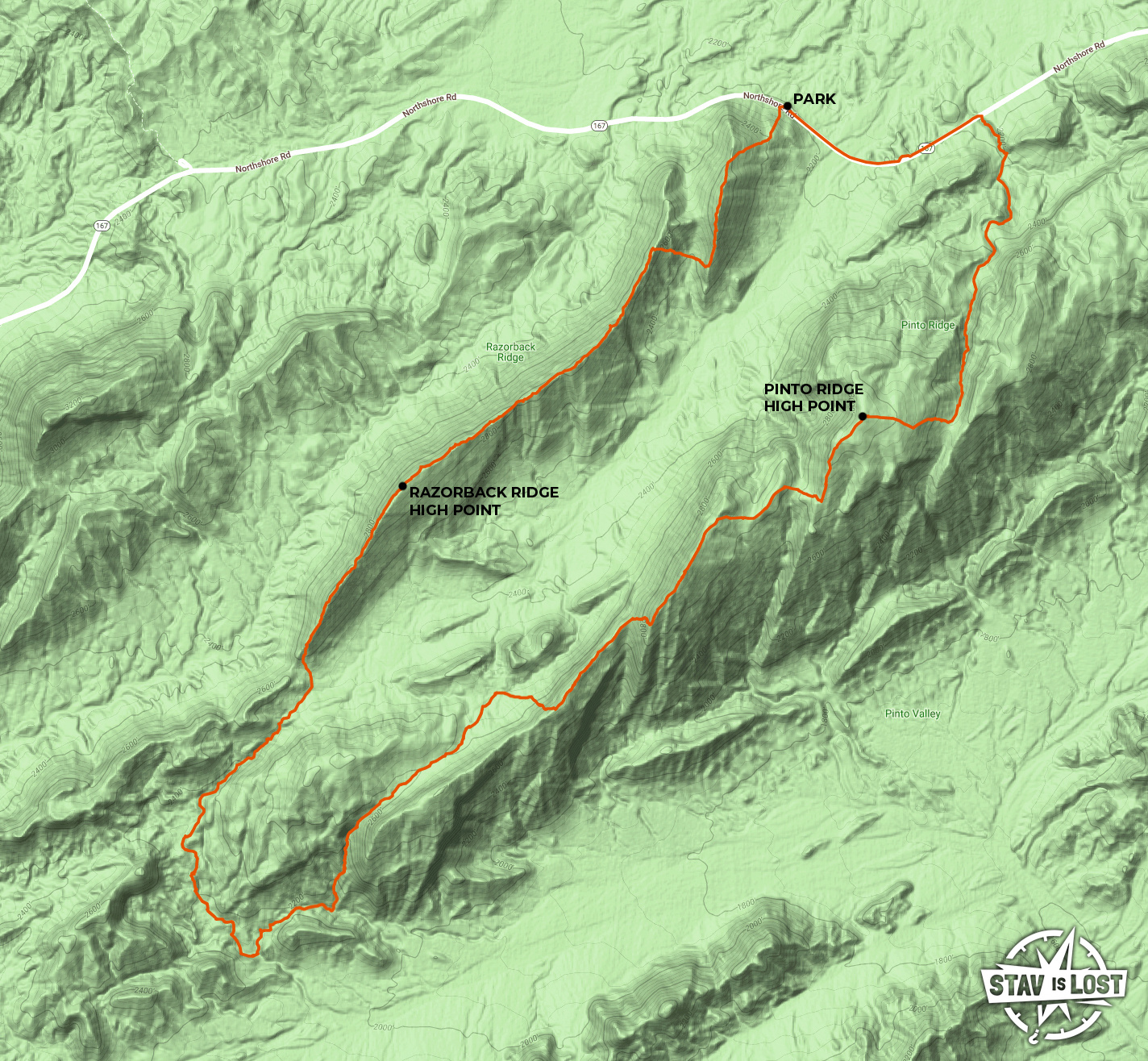 map for Razorback Ridge and Pinto Ridge Loop by stav is lost