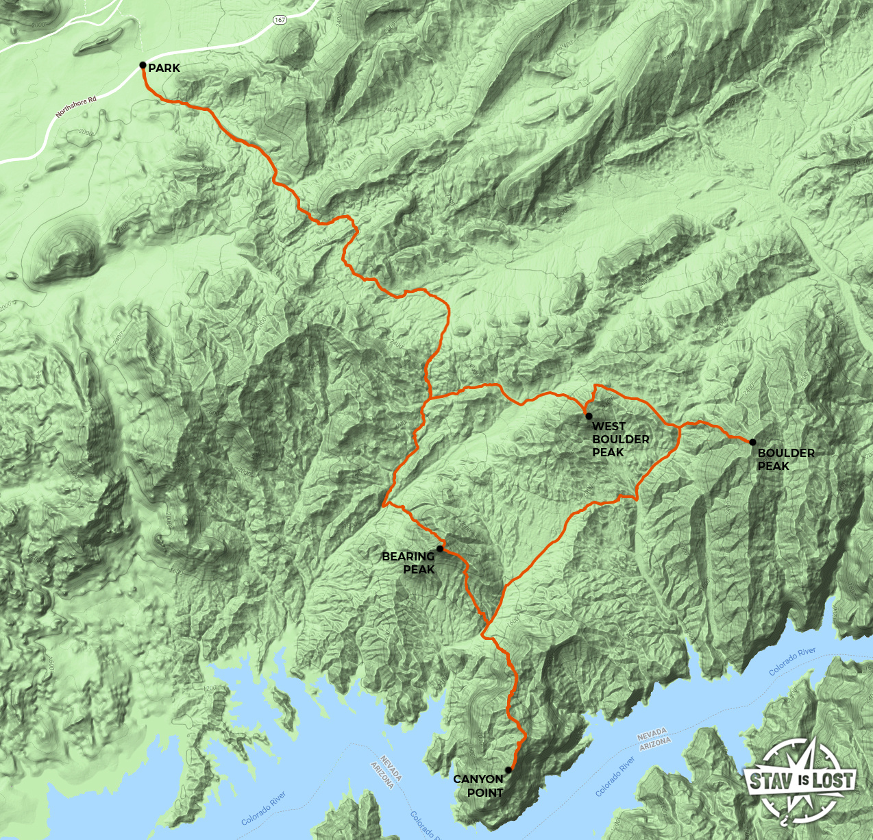 map for Bearing Peak, Canyon Point, Boulder Peak Loop by stav is lost