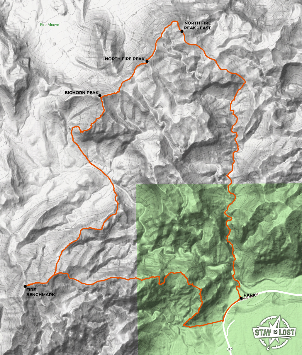 map for North Fire Peak and Fire Benchmark Loop by stav is lost