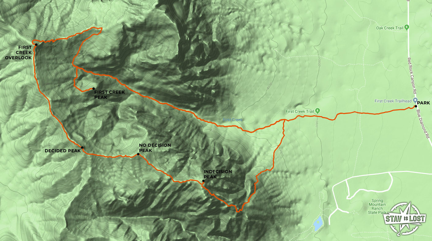 map for Indecision Peak and First Creek Overlook Loop by stav is lost