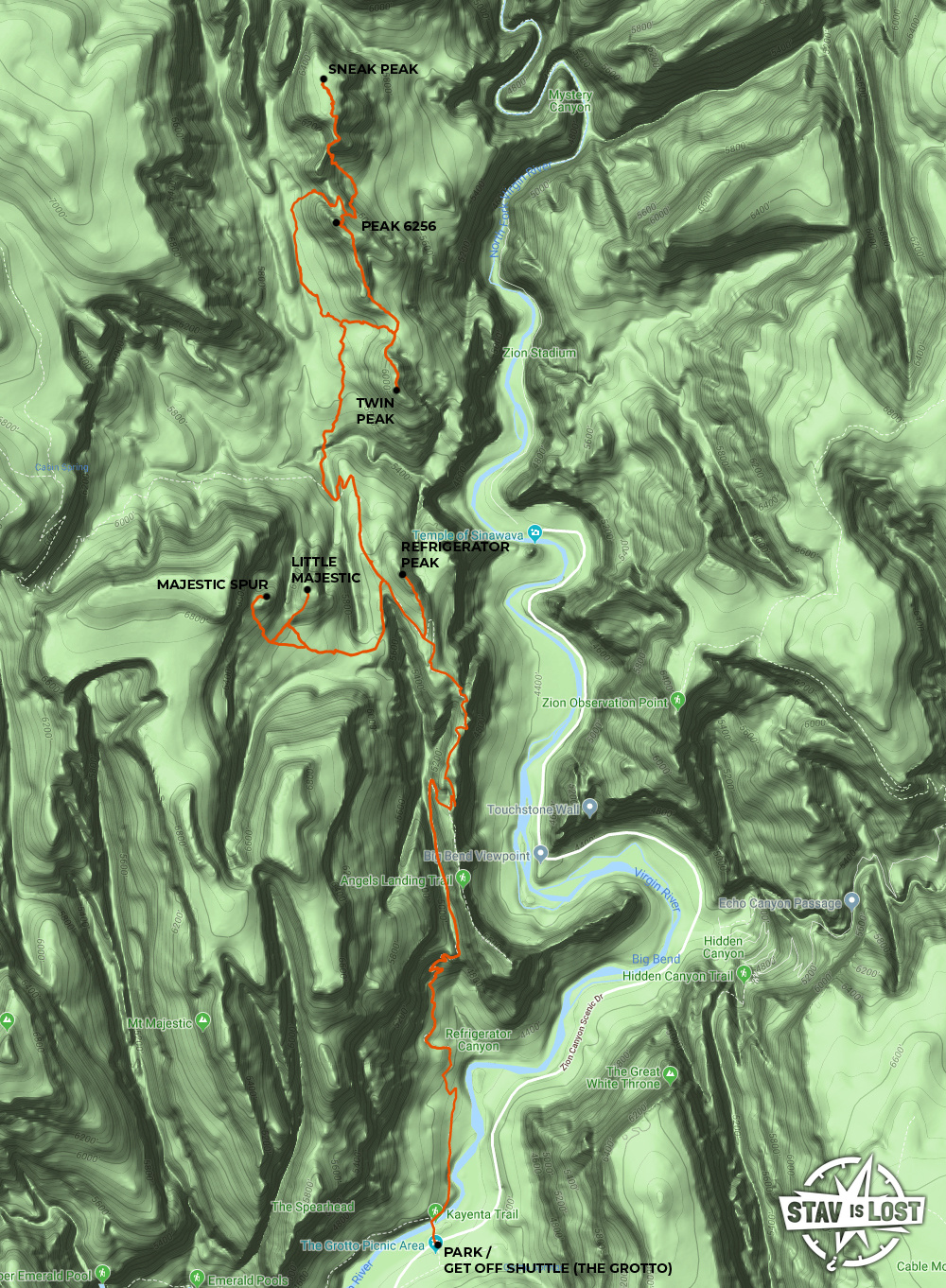 map for Sneak Peak and Little Majestic via West Rim Trail by stav is lost