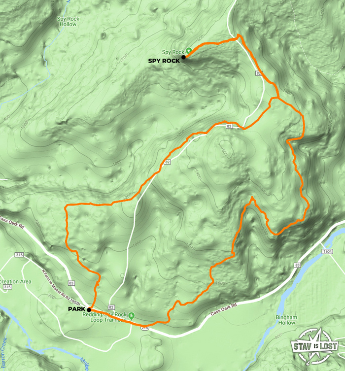 map for Spy Rock via Redding Loop by stav is lost