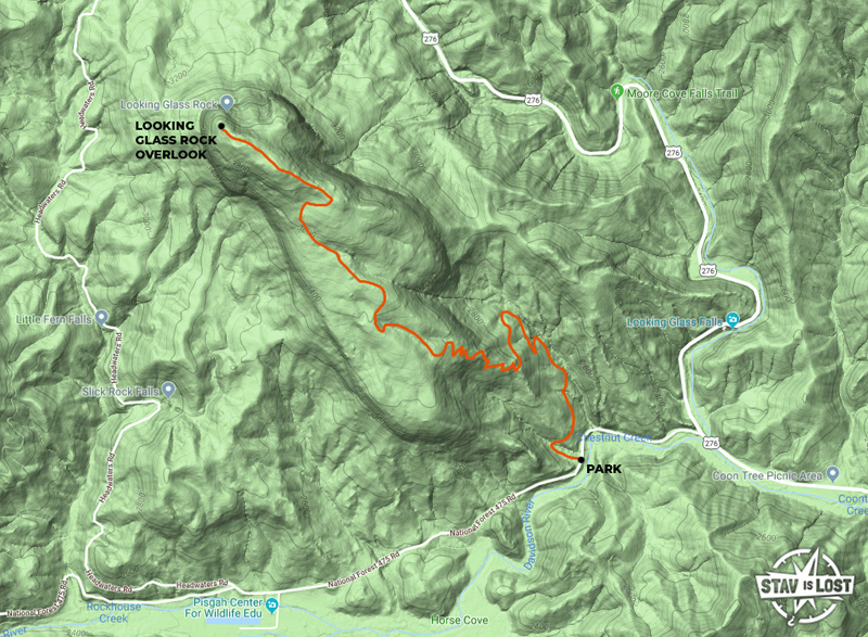 Hiking Map for Looking Glass Rock