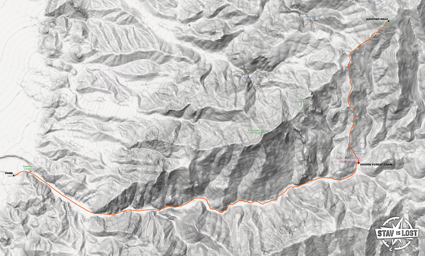 map for Hayford Peak via Hidden Forest Cabin by stav is lost