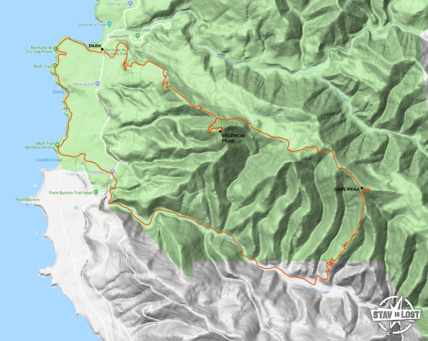 map for Valencia Peak, Coon Creek, Bluff Trail Loop by stav is lost