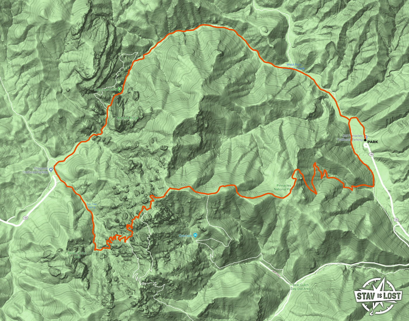 map for Balconies Cave and High Peaks Loop by stav is lost