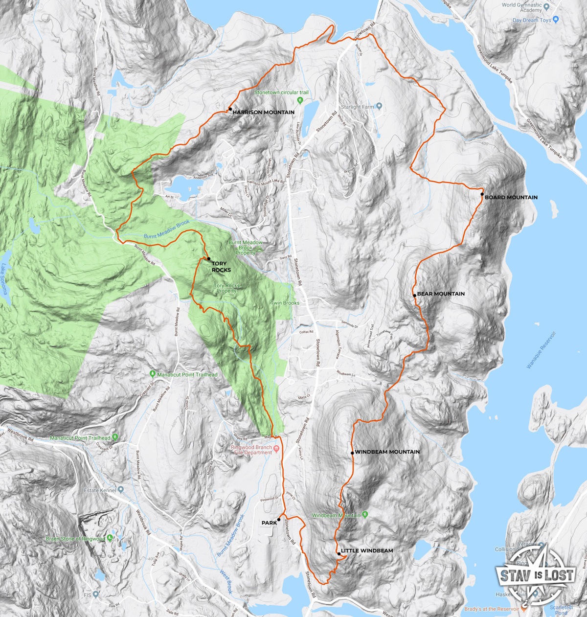 map for Windbeam Mountain, Harrison Mountain, Tory Rocks Loop by stav is lost