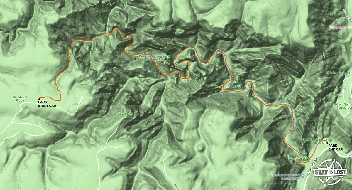 map for Immaculate Canyon and West Fork of Oak Creek by stav is lost