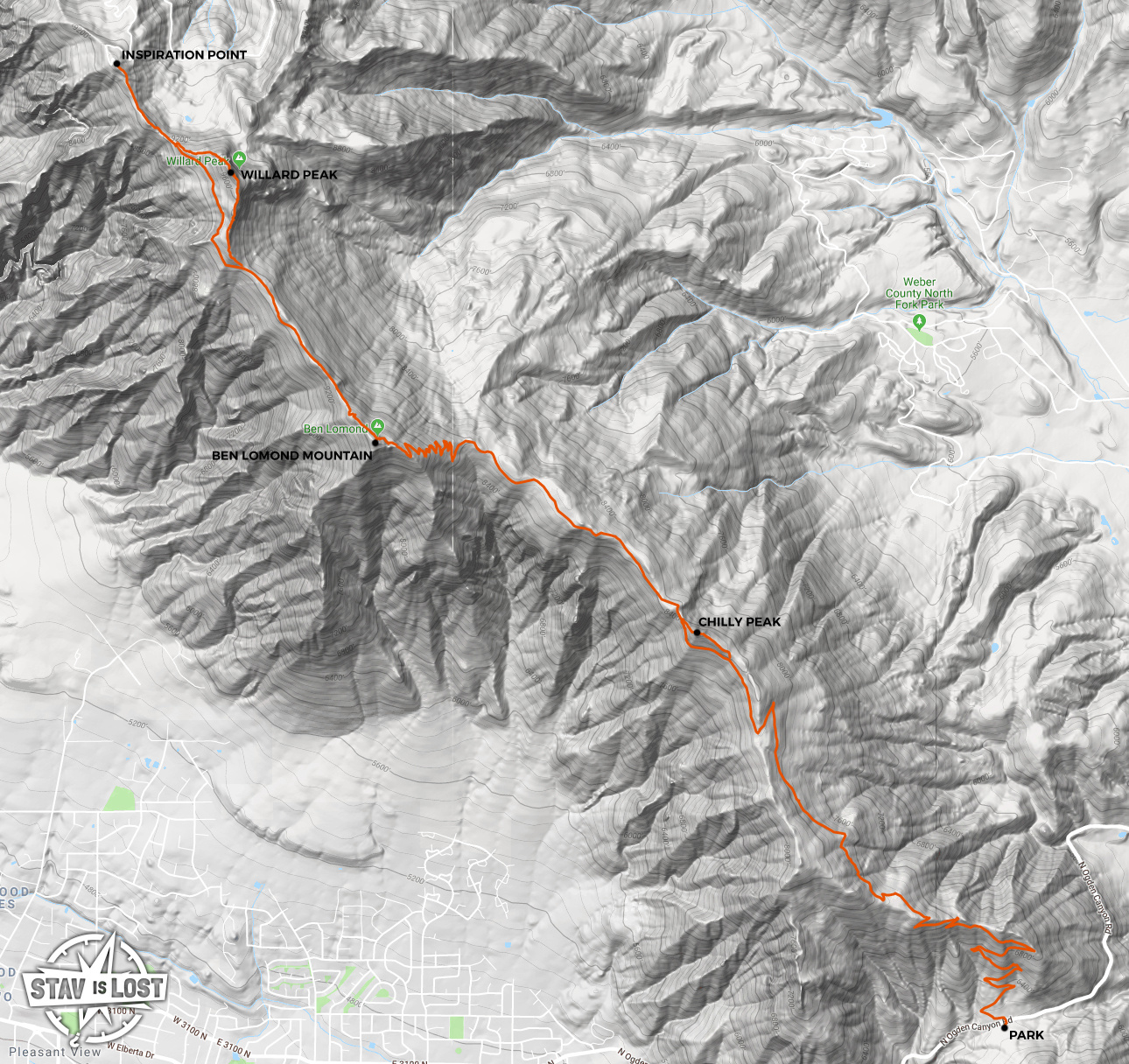 map for Ben Lomond, Willard Peak, Inspiration Point via Skyline Trail by stav is lost