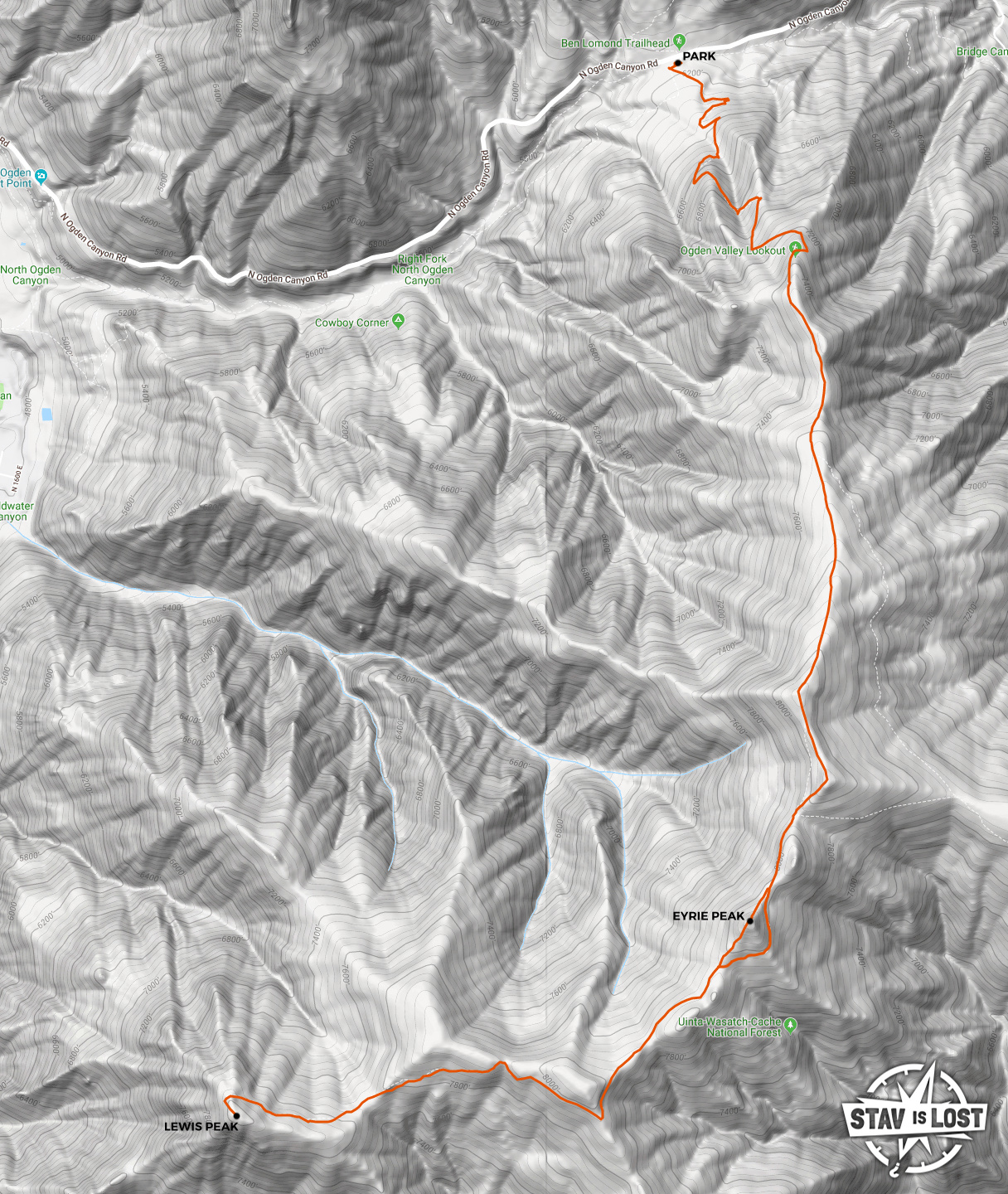 map for Eyrie Peak and Lewis Peak via South Skyline Trail by stav is lost