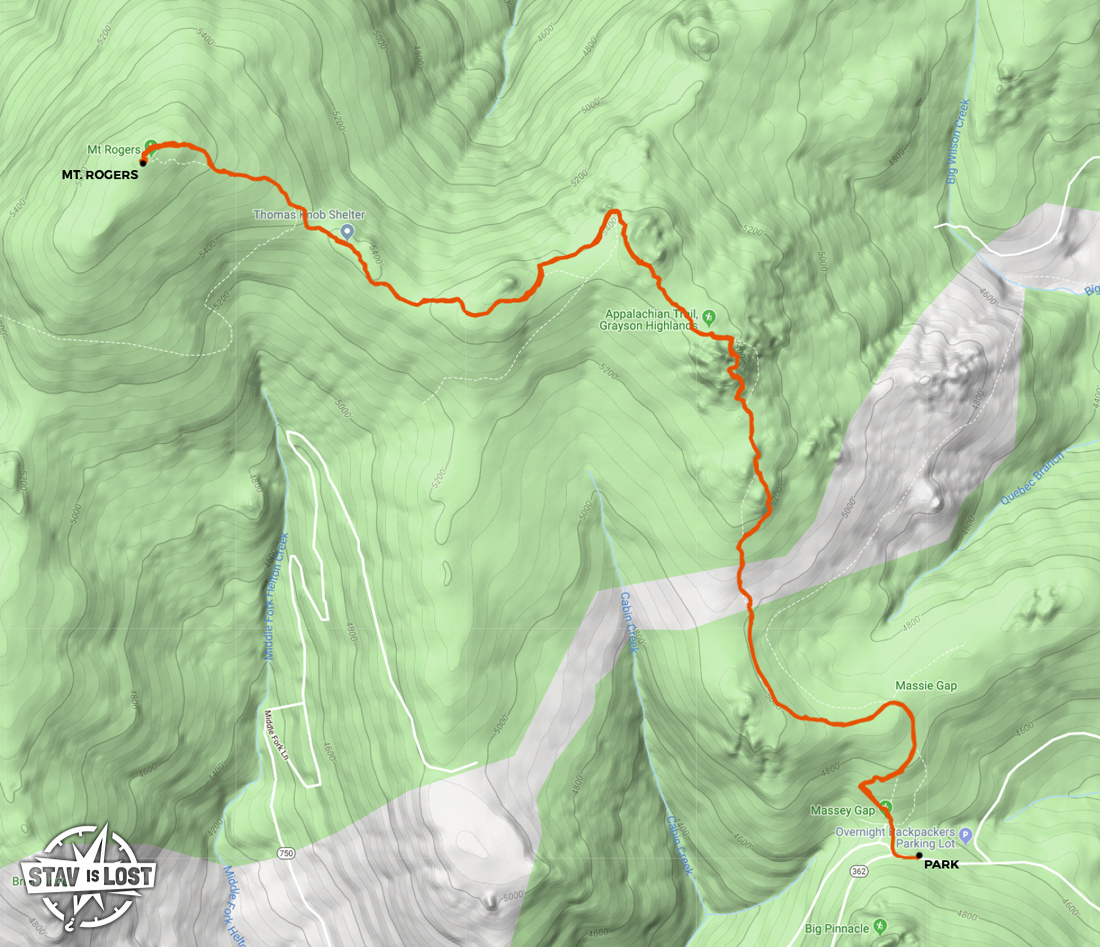 map for Mount Rogers via Grayson Highlands by stav is lost