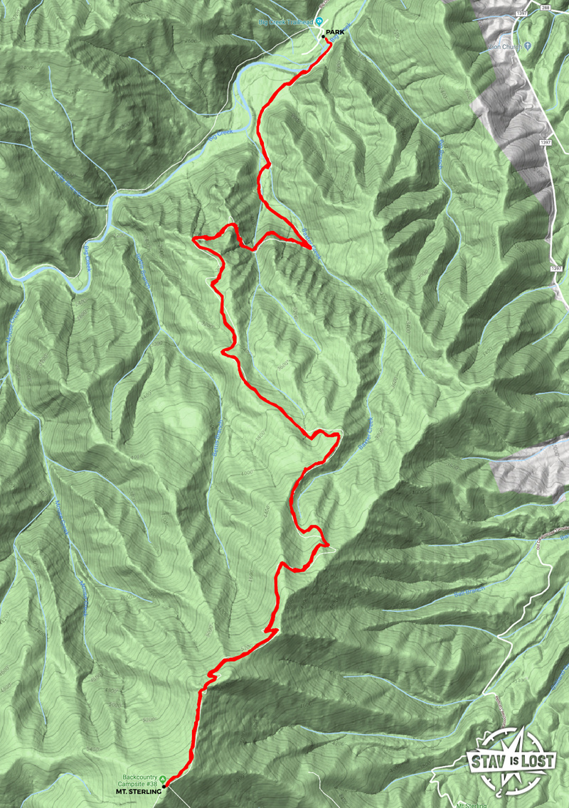 Hiking Map for Mount Sterling via Baxter Creek