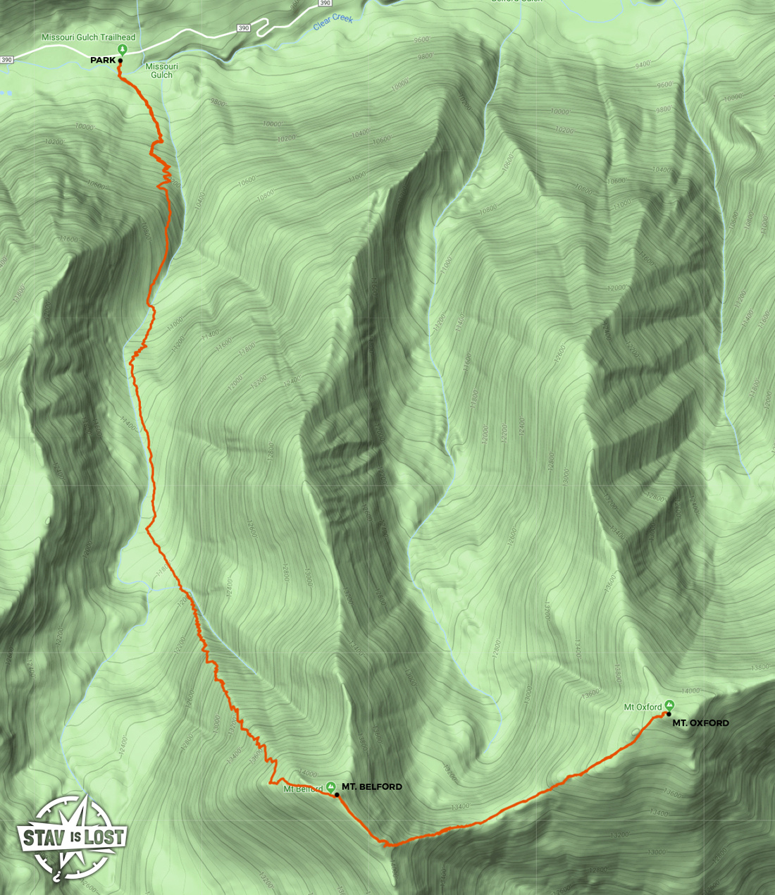map for Mount Belford and Mount Oxford by stav is lost