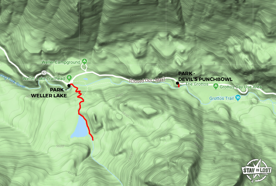 Hiking Map for Weller Lake and Devil's Punchbowl