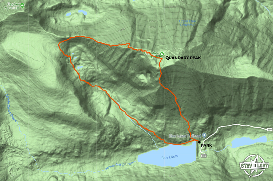 map for Quandary Peak via West Ridge by stav is lost