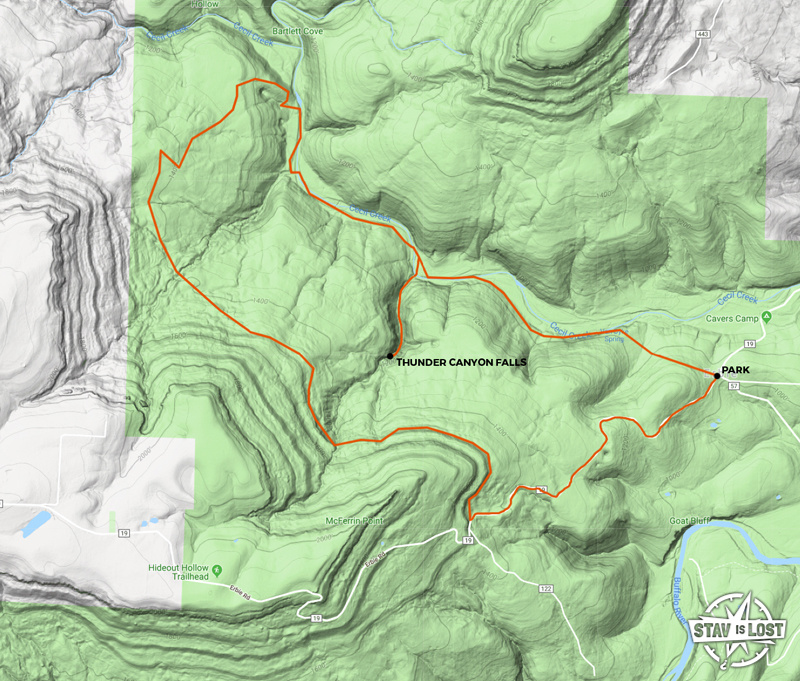 map for Thunder Canyon Falls via Cecil Cove Loop by stav is lost