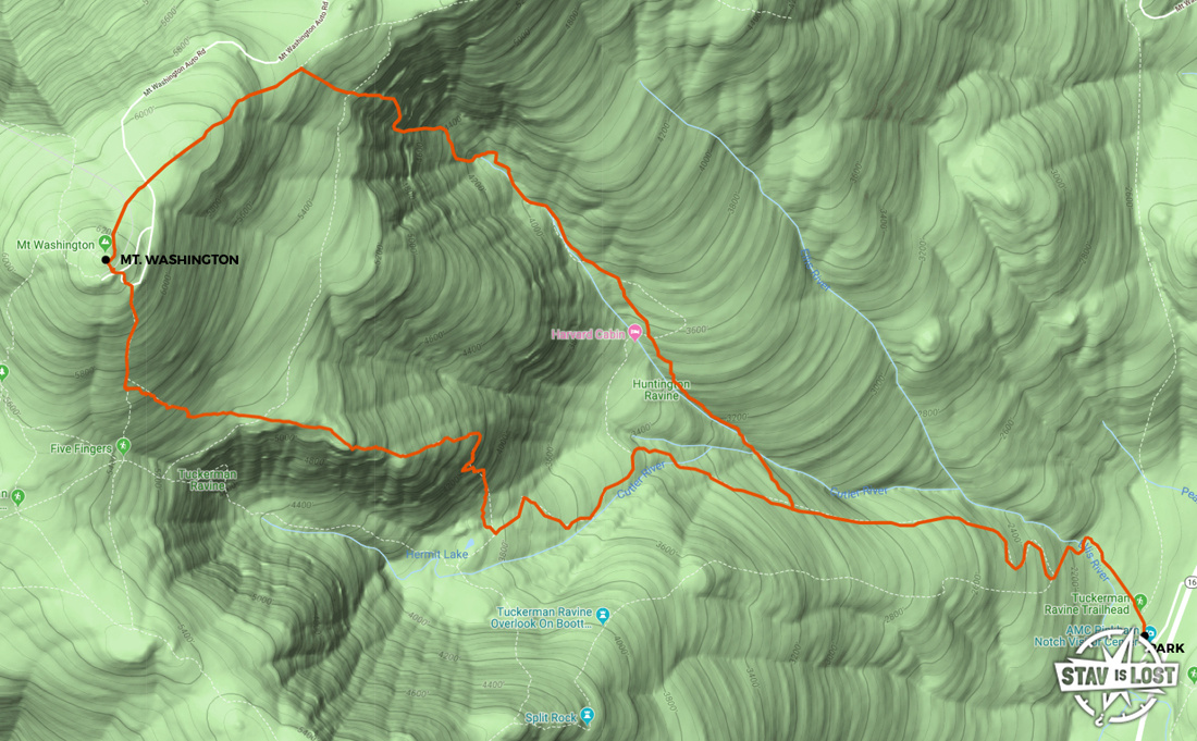 map for Mount Washington via Huntington Ravine and Lion Head by stav is lost