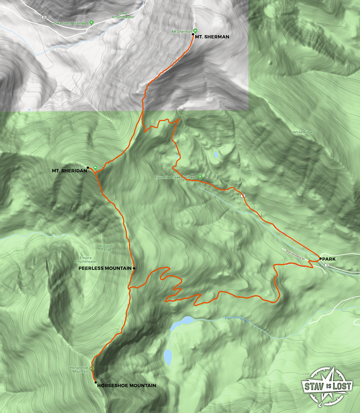 map for Mount Sherman, Mount Sheridan, Horseshoe Mountain Loop by stav is lost