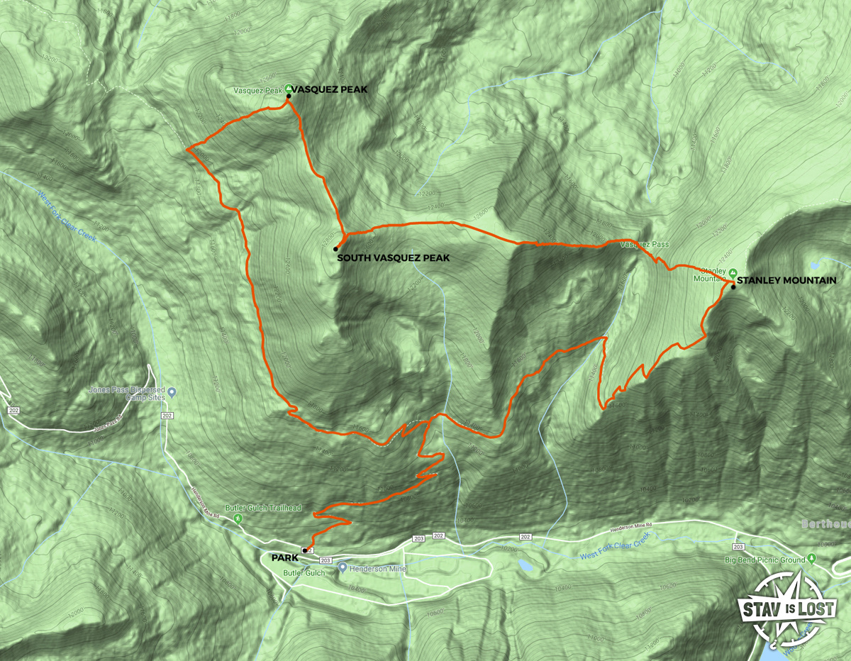 map for Vasquez Peak and Stanley Mountain Loop by stav is lost