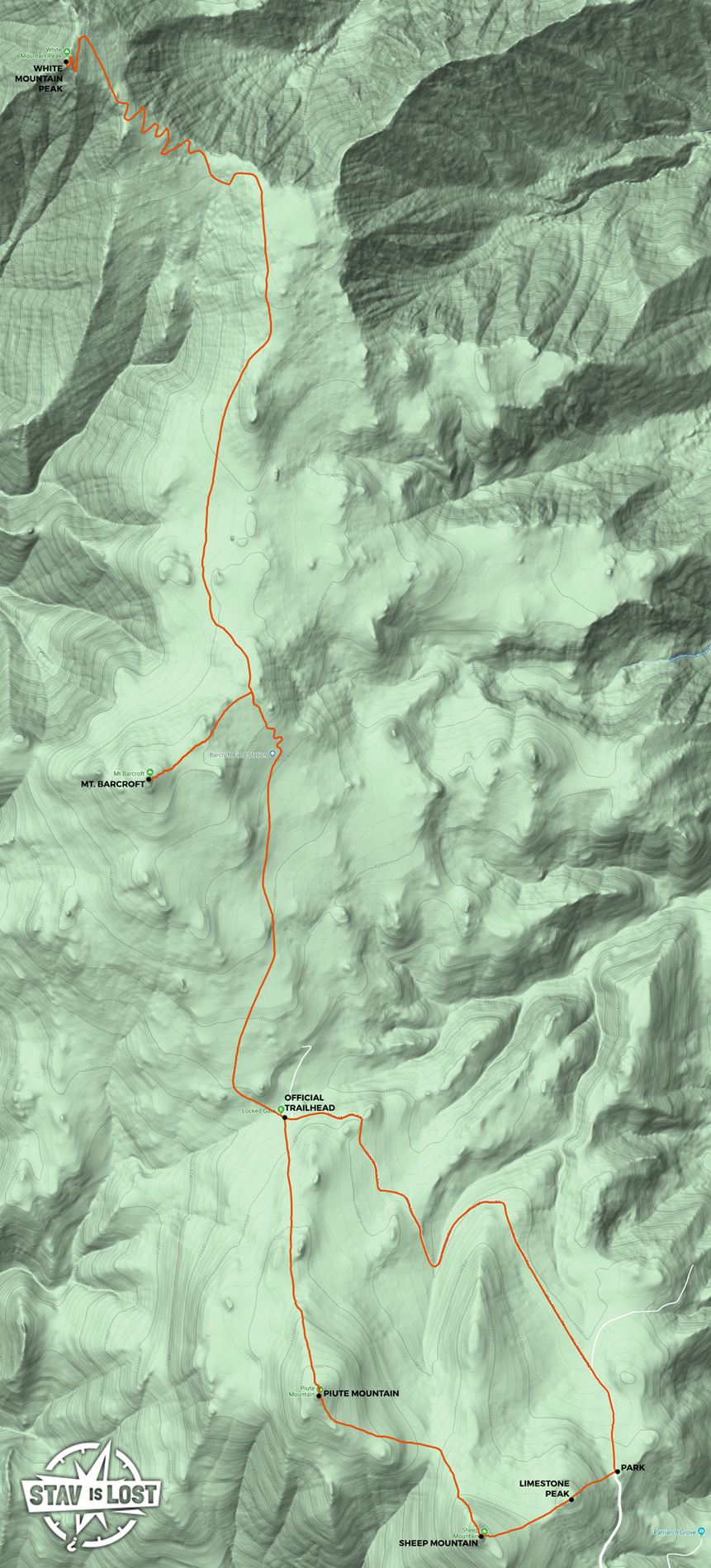 map for Piute Mountain, Mount Barcroft, White Mountain Peak by stav is lost