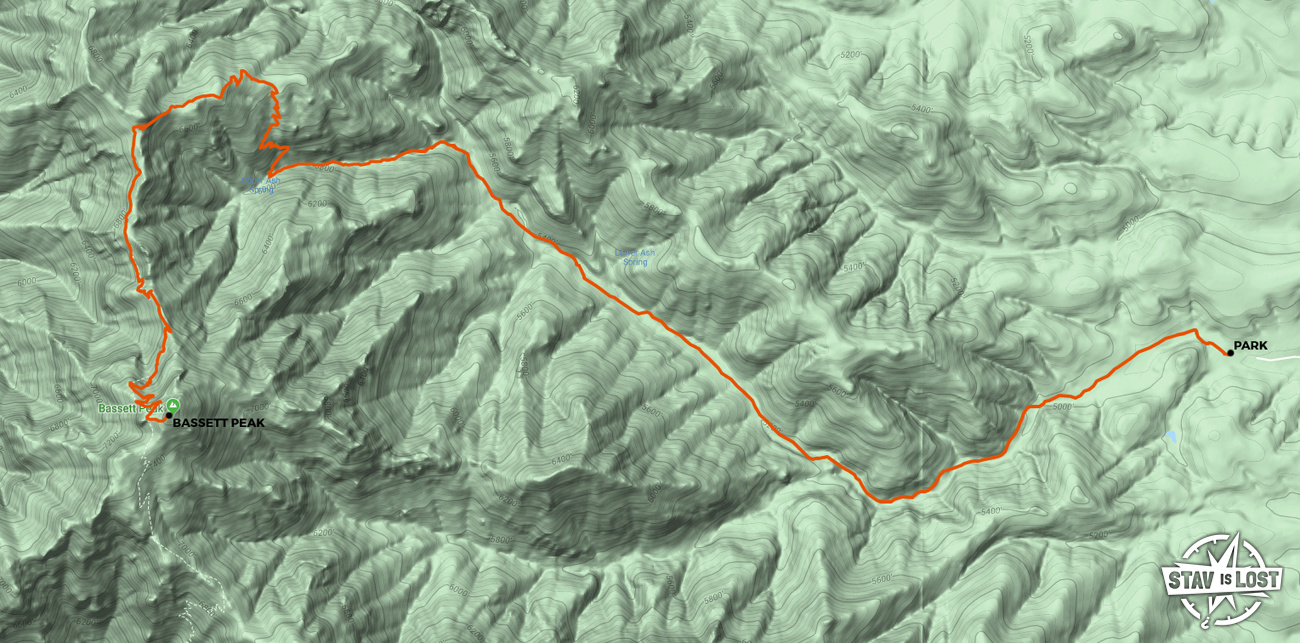 map for Bassett Peak via Ash Creek by stav is lost