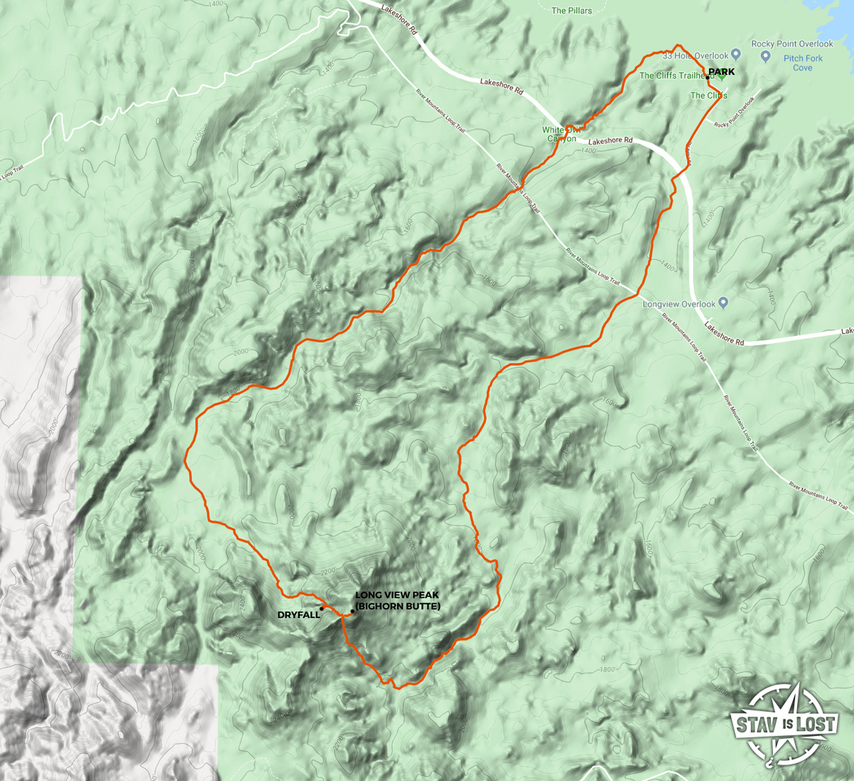 map for Long View Peak and White Owl Canyon Loop by stav is lost