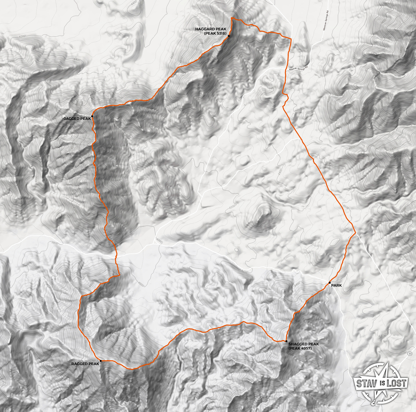 Hiking Map for Ragged and Jagged Peaks Loop