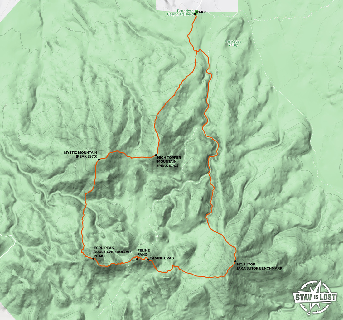 map for Petroglyph Canyon, Mount Sutor, Canine Crag, Ecru Peak Loop by stav is lost