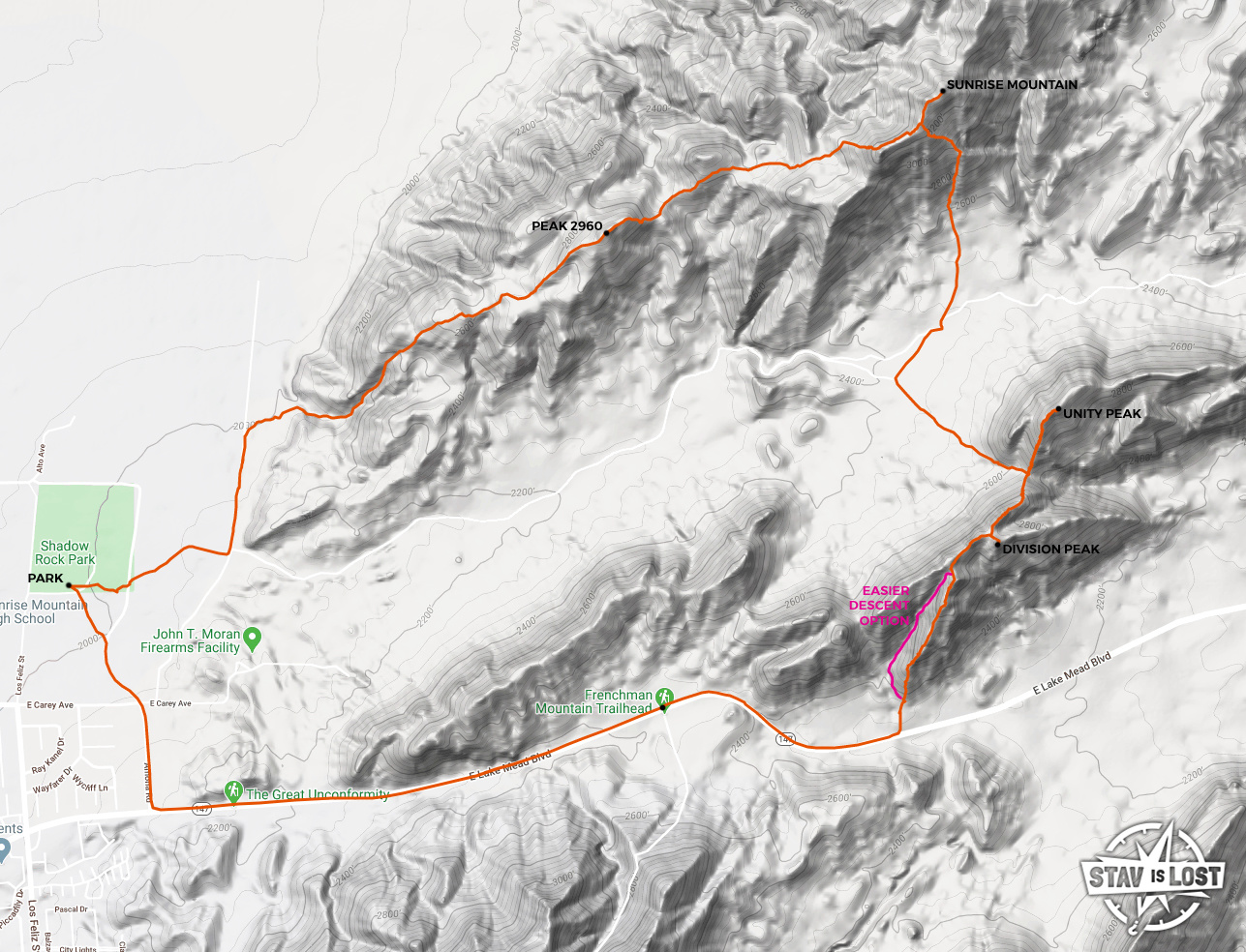 map for Sunrise Mountain, Unity Peak, Division Peak Loop by stav is lost