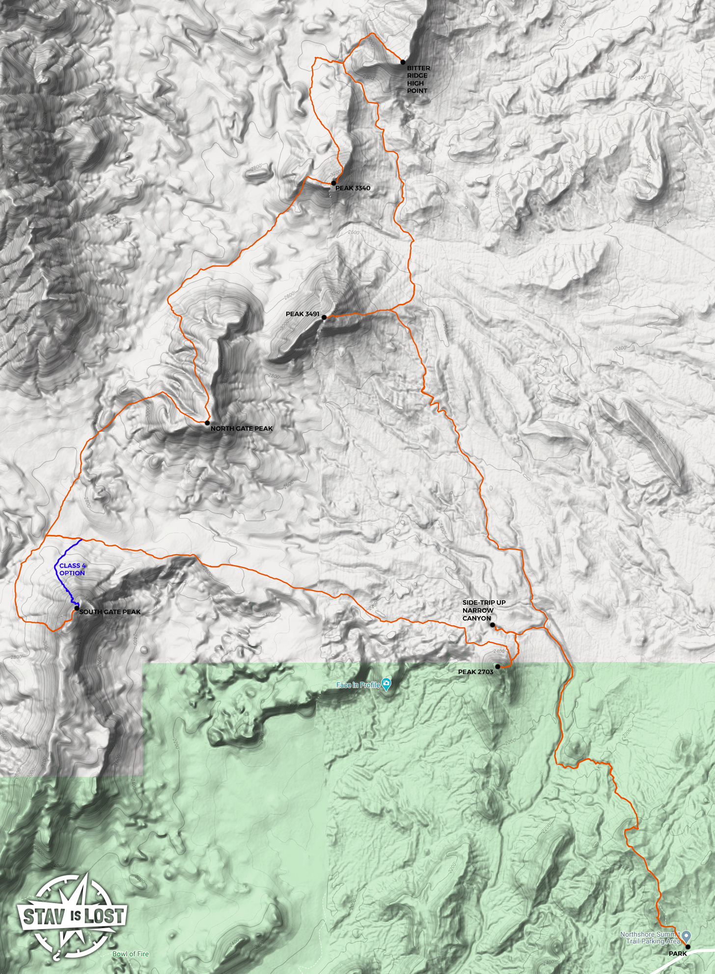 map for South Gate Peak, North Gate Peak, Bitter Ridge High Point by stav is lost