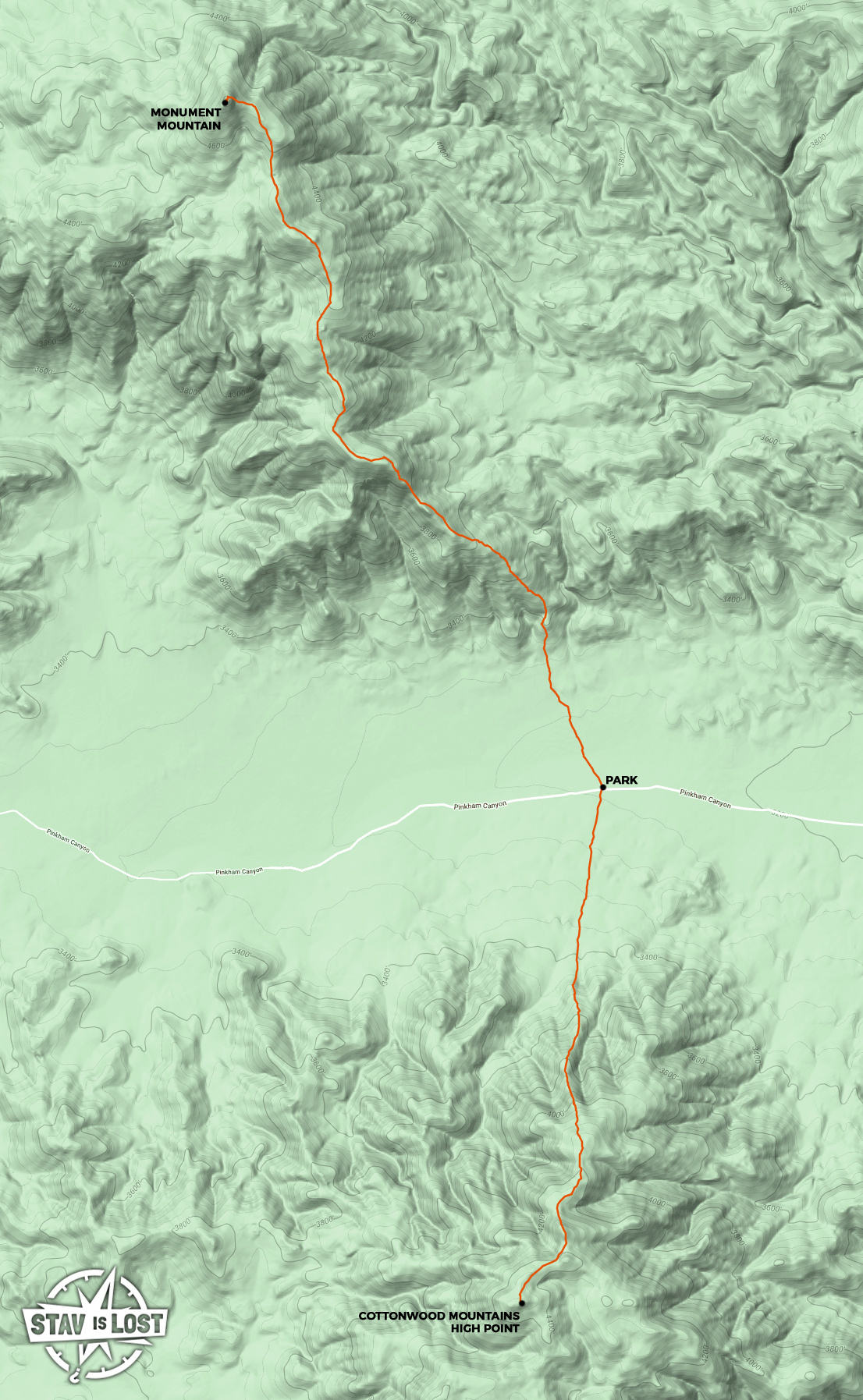map for Monument Mountain and Cottonwood Mountains High Point by stav is lost