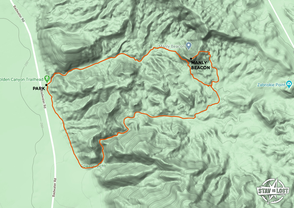 map for Manly Beacon via Golden Canyon and Gower Gulch Loop by stav is lost