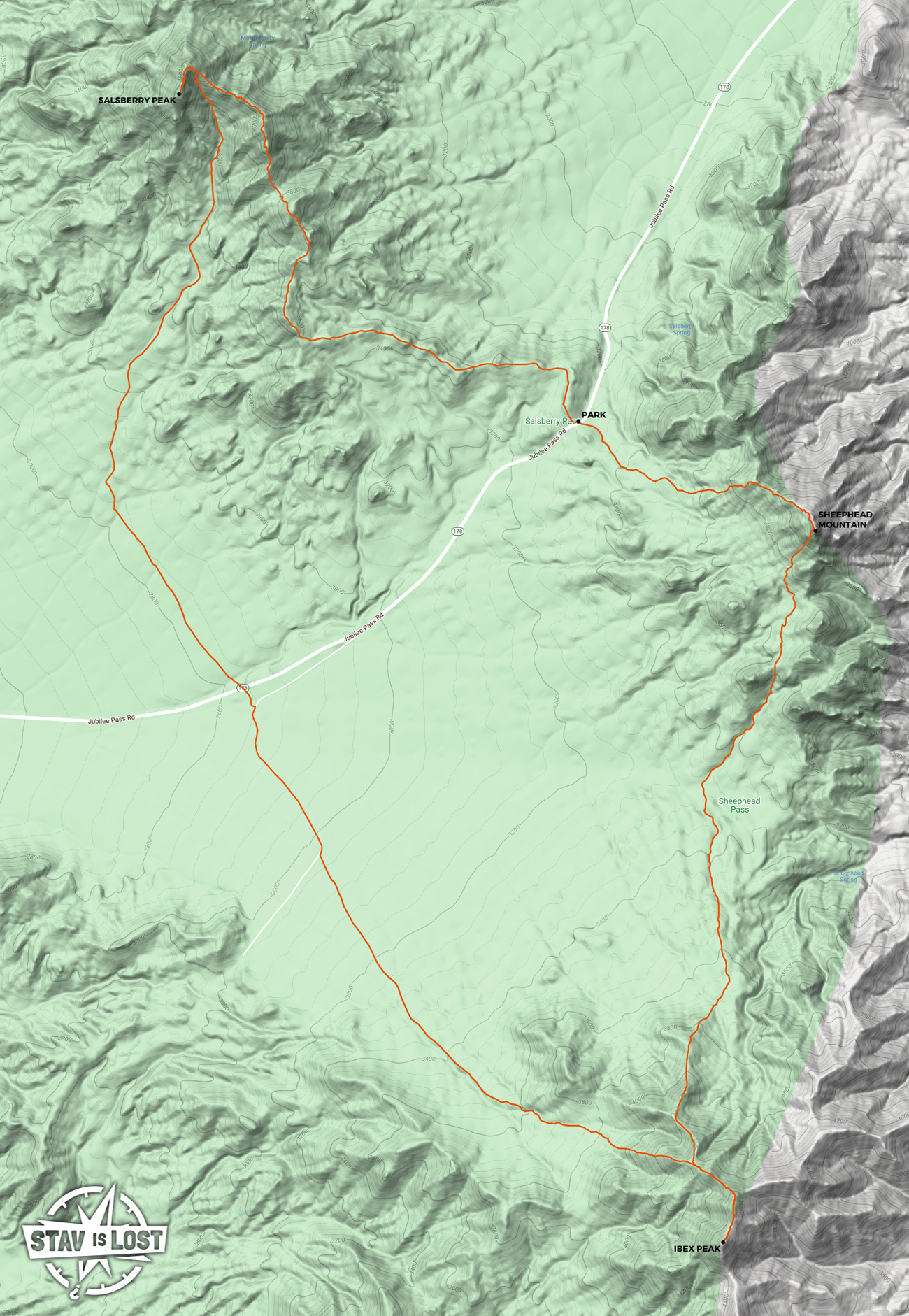 map for Salsberry Peak, Ibex Peak, Sheephead Mountain Loop by stav is lost