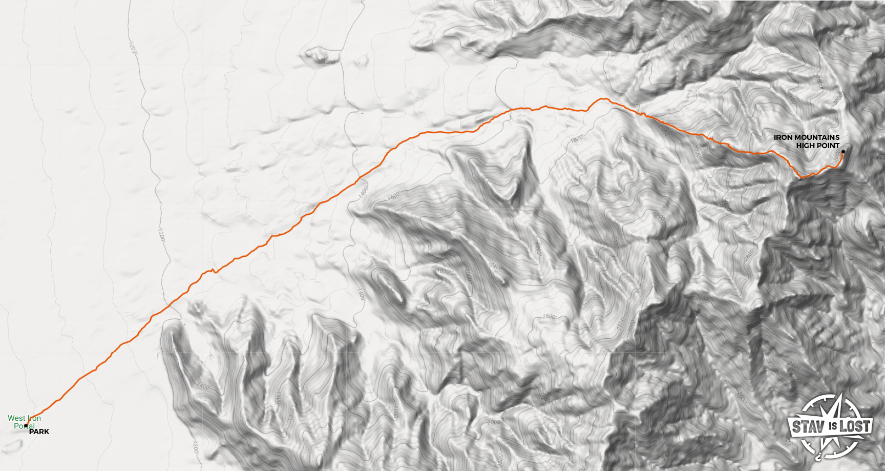 Hiking Map for Iron Mountains High Point