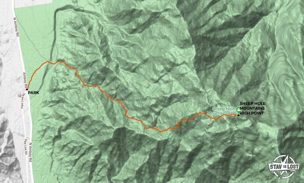 Hiking Map for Sheep Hole Mountains High Point