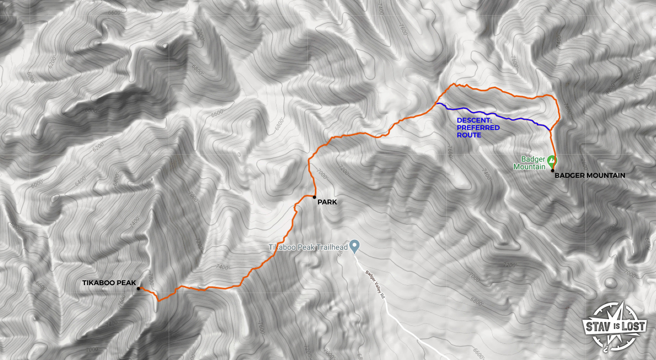 map for Tikaboo Peak and Badger Mountain by stav is lost