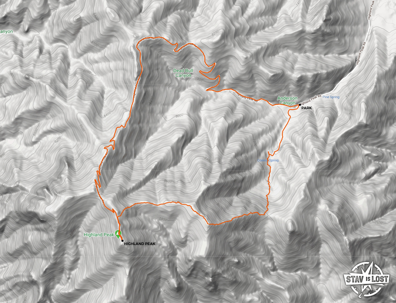 map for Highland Peak Loop by stav is lost