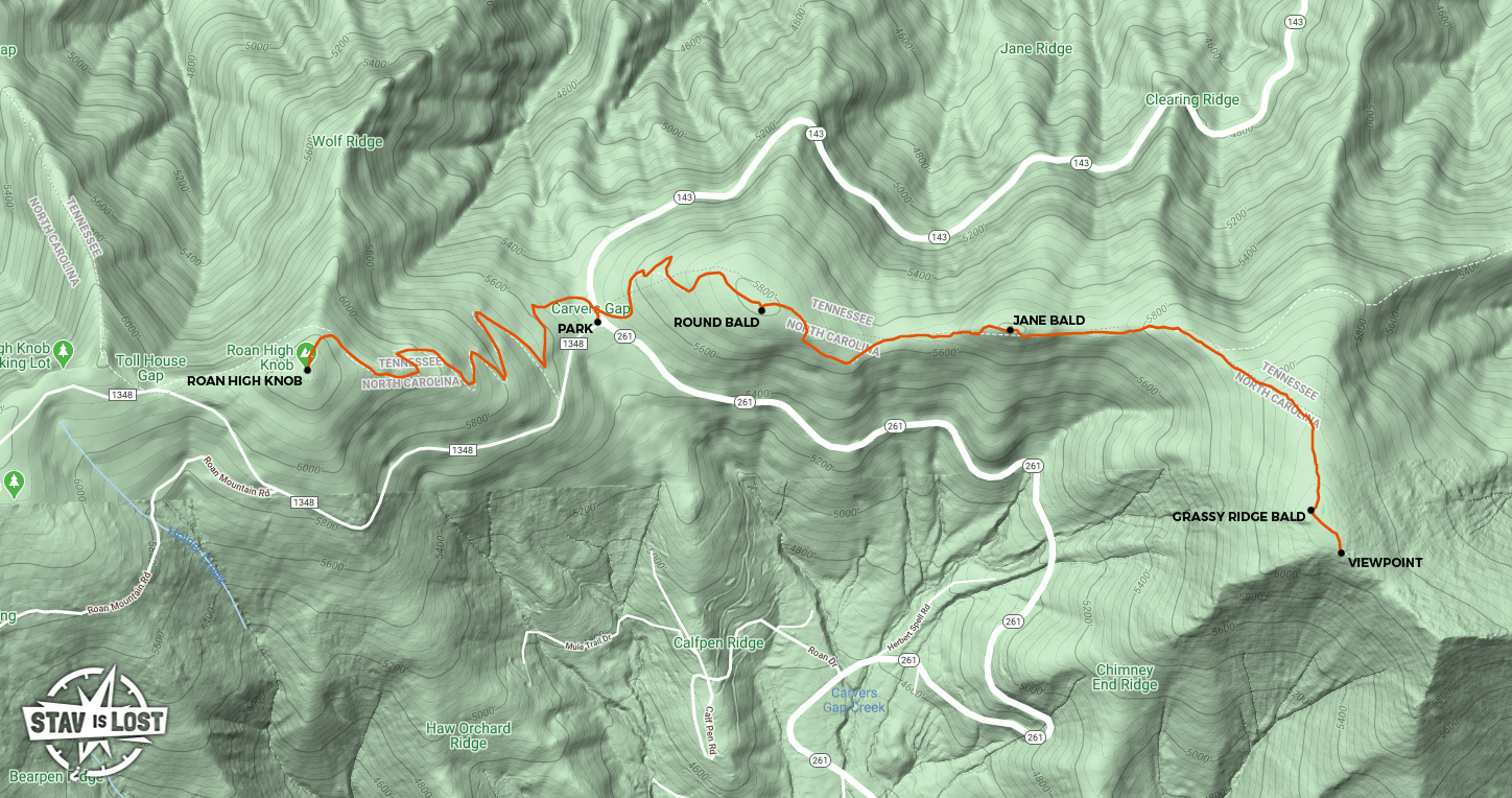 map for Roan High Knob and Grassy Ridge Bald by stav is lost