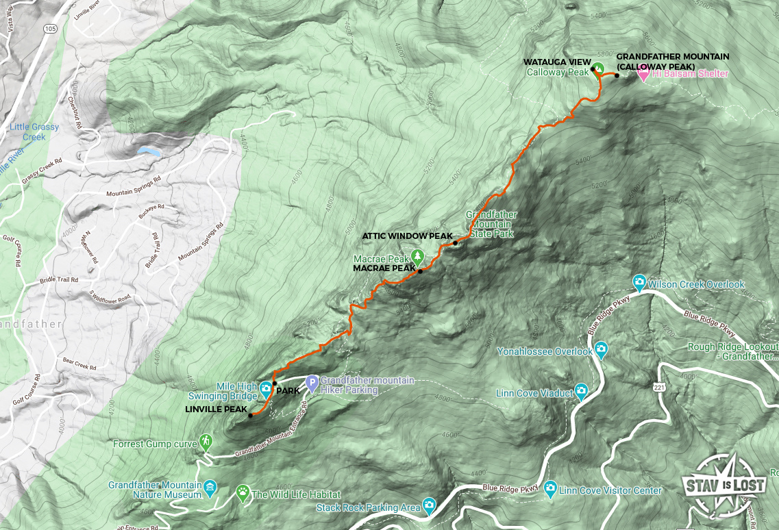 map for Grandfather Mountain via Grandfather Trail by stav is lost