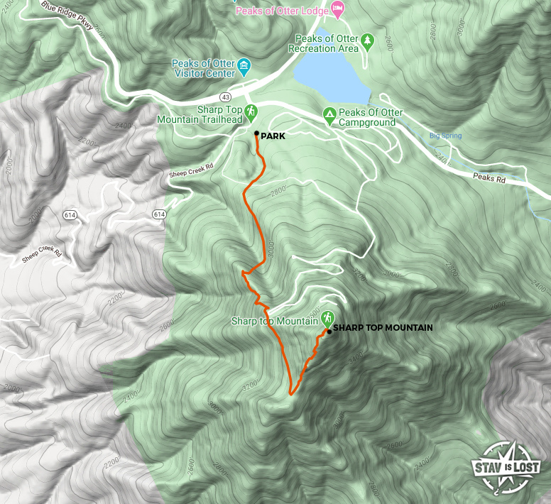 map for Sharp Top Mountain by stav is lost