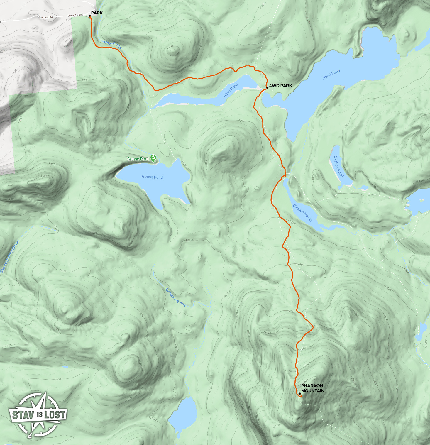 map for Pharaoh Mountain via Crane Pond by stav is lost