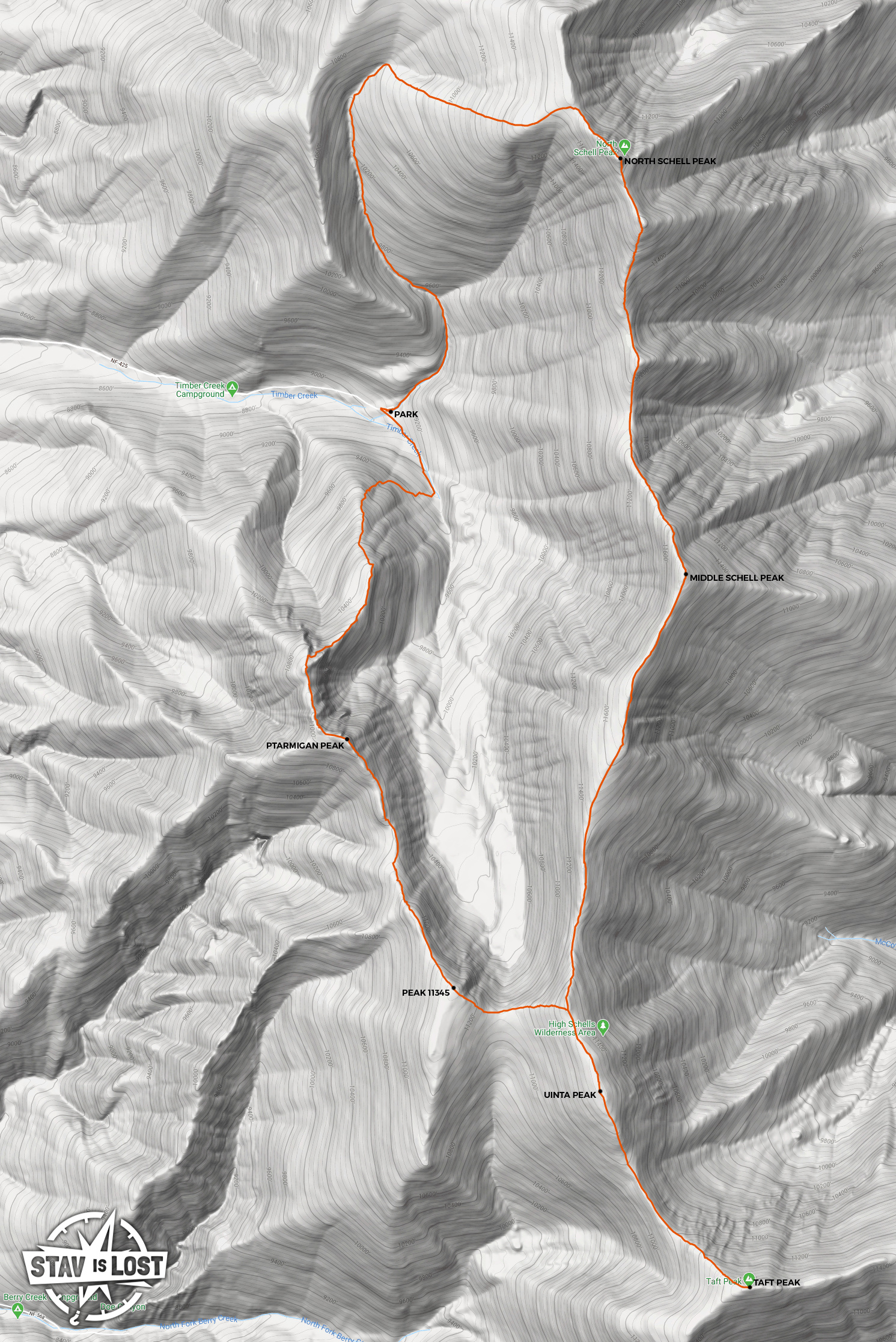 map for North Schell Peak, Taft Peak, Ptarmigan Peak Loop by stav is lost