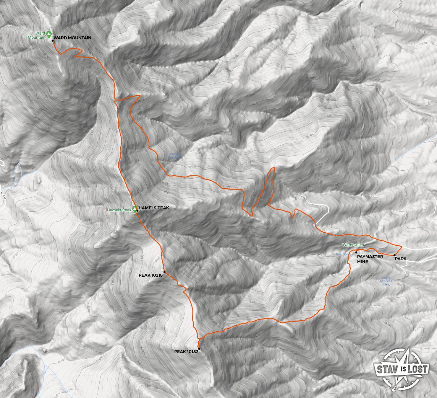map for Ward Mountain and Hamels Peak Loop by stav is lost