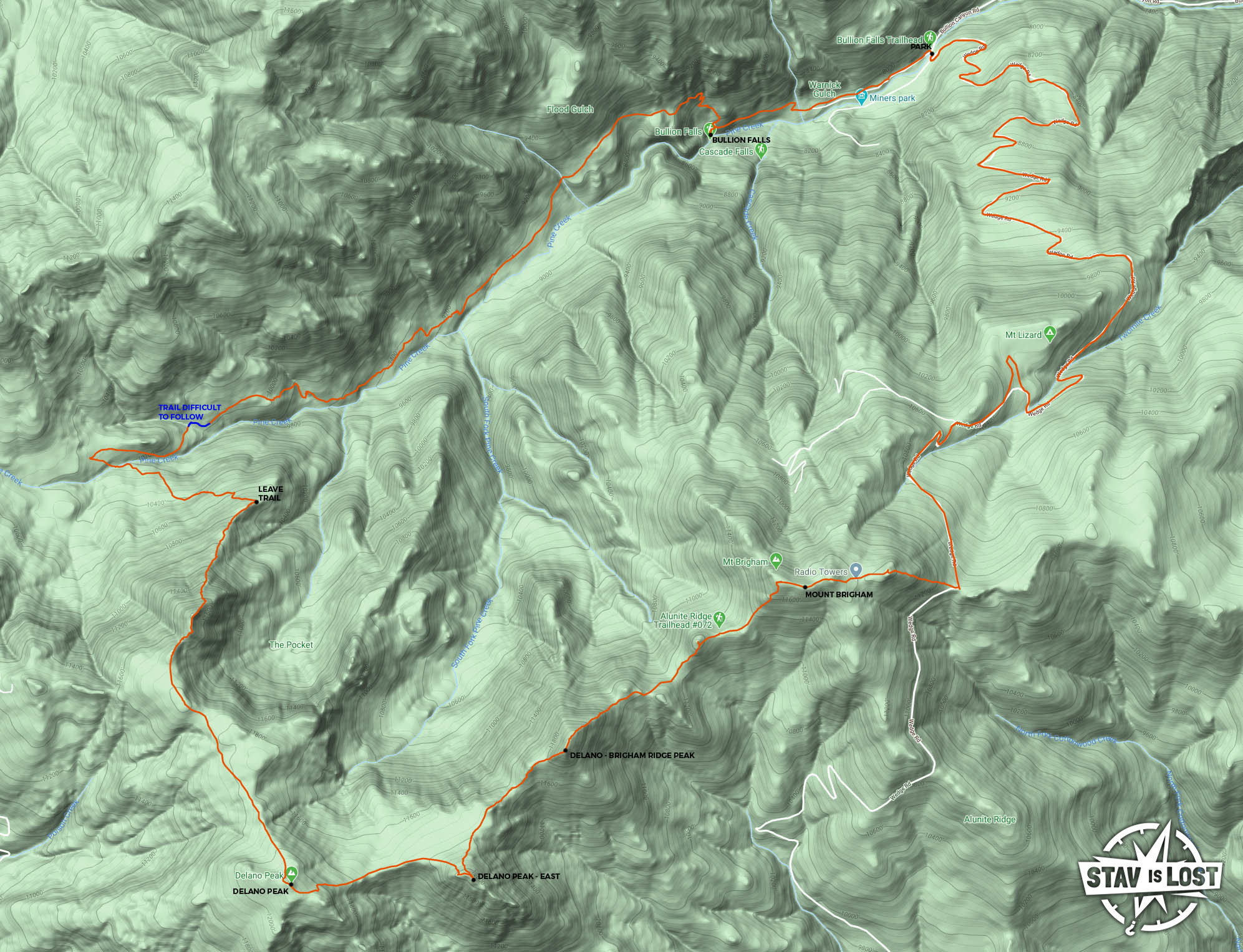 map for Delano Peak and Mount Brigham via Bullion Falls by stav is lost