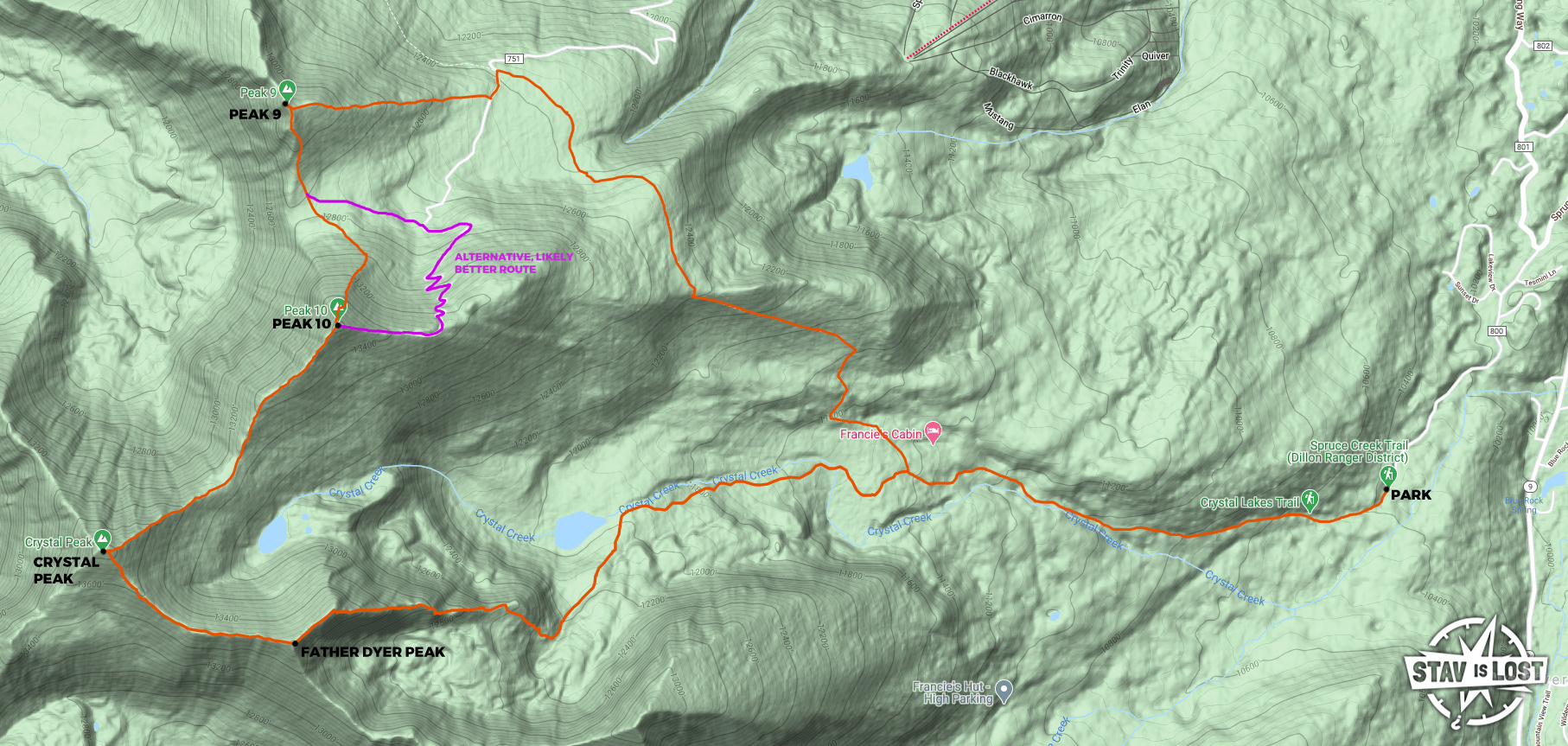 map for Father Dyer Peak, Crystal Peak, Peak 10, Peak 9 by stav is lost