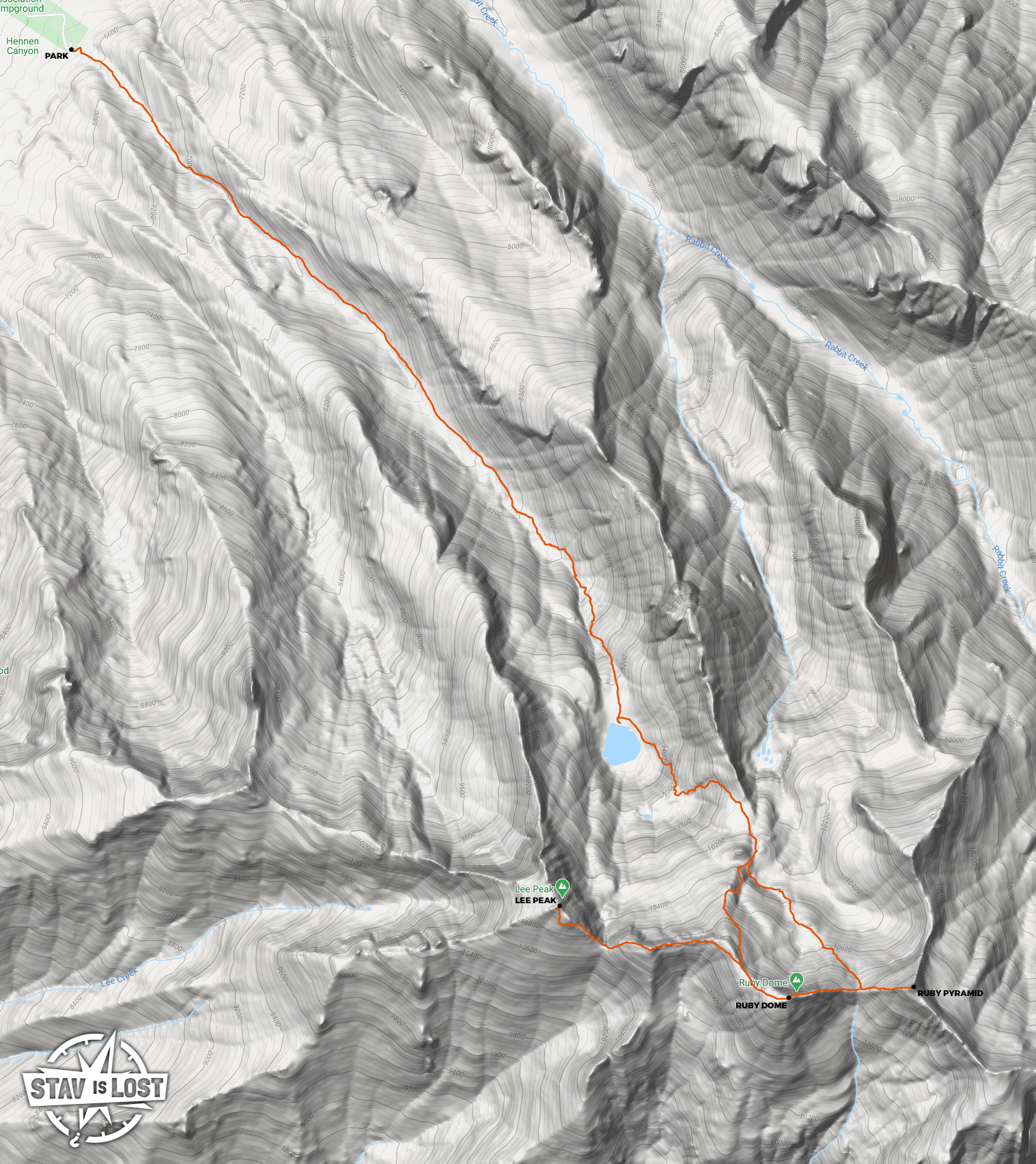 map for Lee Peak, Ruby Dome, Ruby Pyramid by stav is lost