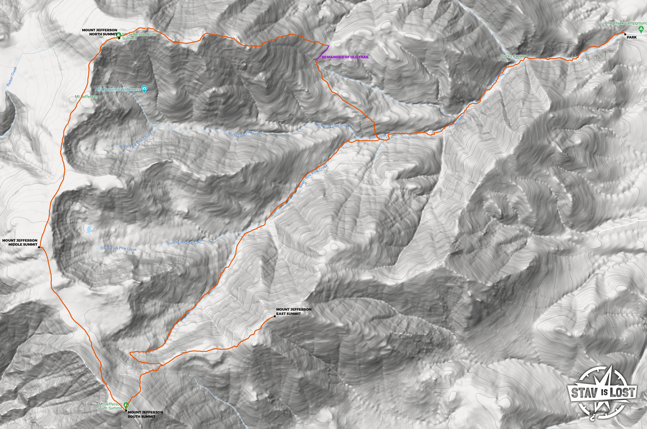 map for Mount Jefferson via Pine Creek Loop by stav is lost