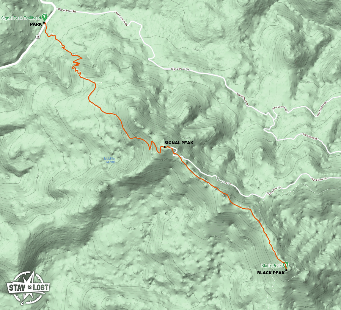 map for Black Peak via Signal Peak Trail by stav is lost