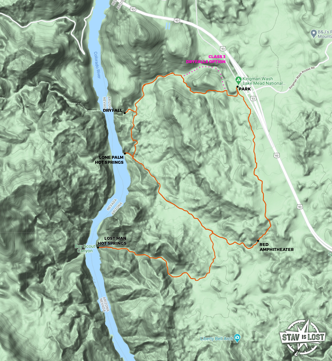 Hiking Map for Lone Palm and Lost Man Hot Springs Loop