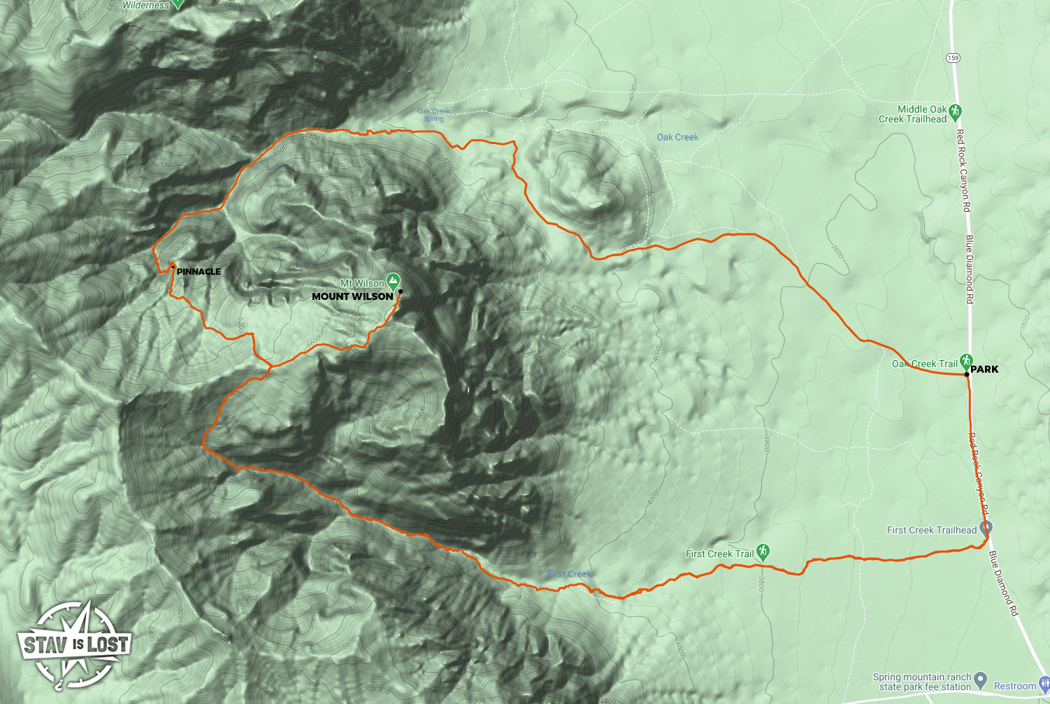 map for Mount Wilson via Oak Creek and First Creek Canyons by stav is lost